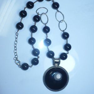 Black Onyx Pendant  & Beads Sterling Silver Necklace and clasp